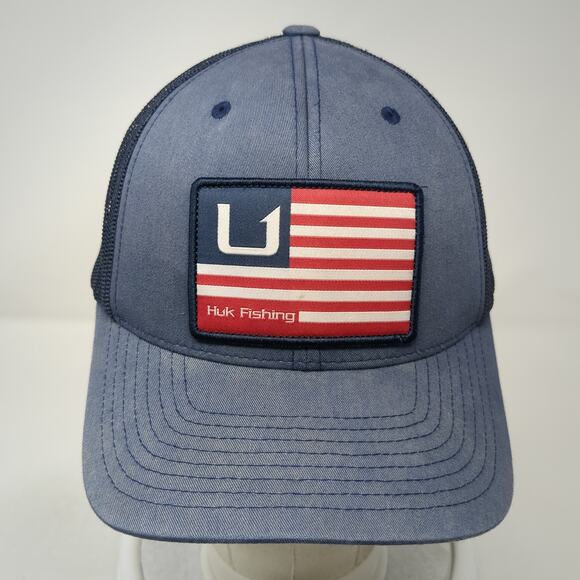 Huk Fishing Patch Snapback Trucker Hat Blue One Size Mesh Back Yupoong - Picture 2 of 9